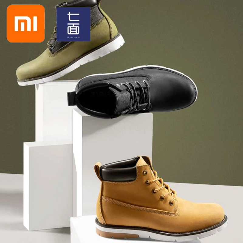 Мужские ботинки из воловьей кожи xiaomi простые повседневные уличные с высоким