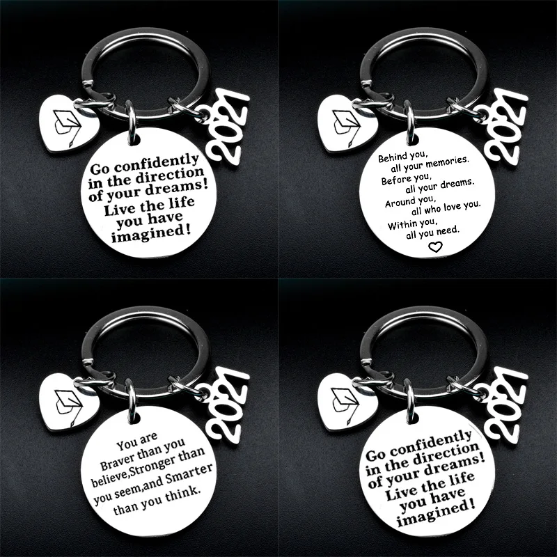 

2021 Graduation Stainless Steel Letter Keychain Behind You of All Your Memories Pendant Jewery Gifts