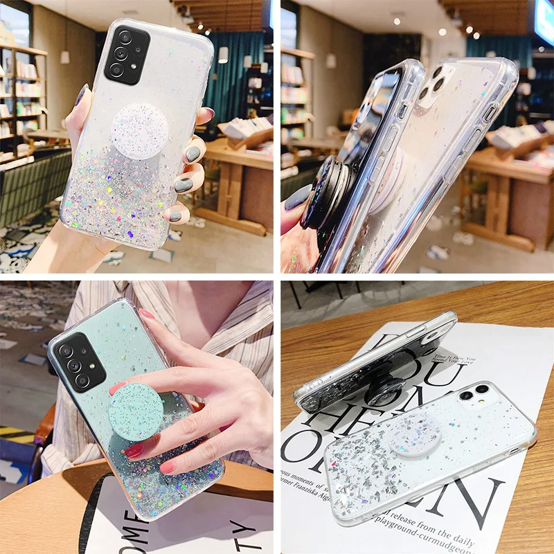 

Glitter Bling Star Phone Case With Holder For Xiaomi Mi 10T 10 Lite Mi 10 10T 10 Lite 10 Ultra 10 Pro 5G Soft Phone Back Cover