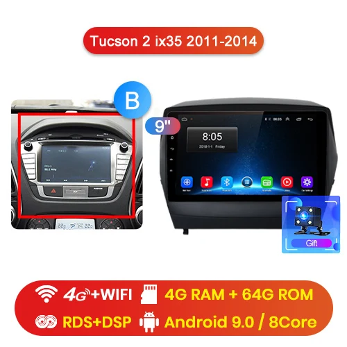 4G-WIFI 4-64GB-B Junsun V1 2G+ 32G Android 9,0 для hyundai Tucson 2 ix35 2011- Автомобильный Радио Мультимедиа Видео плеер навигация gps 2 din dvd - Цвет: 4G-WIFI 4-64GB-B