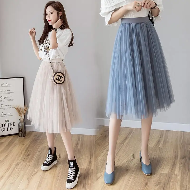 Женская юбка из тюля 2019 Летние Юбки миди трапециевидной формы длинные