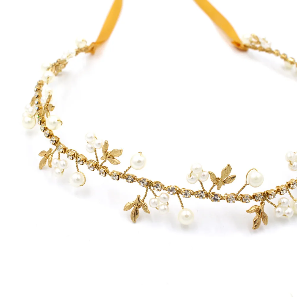 

Le Liin Handmade Leaf Chain Crystal Bridal Tiara Pearl Hair Band Wedding Hair Accessories Wholesale