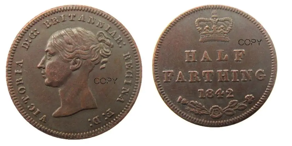 1842 английская Великобритания/цейлонская Виктория половина фарет копия монеты |