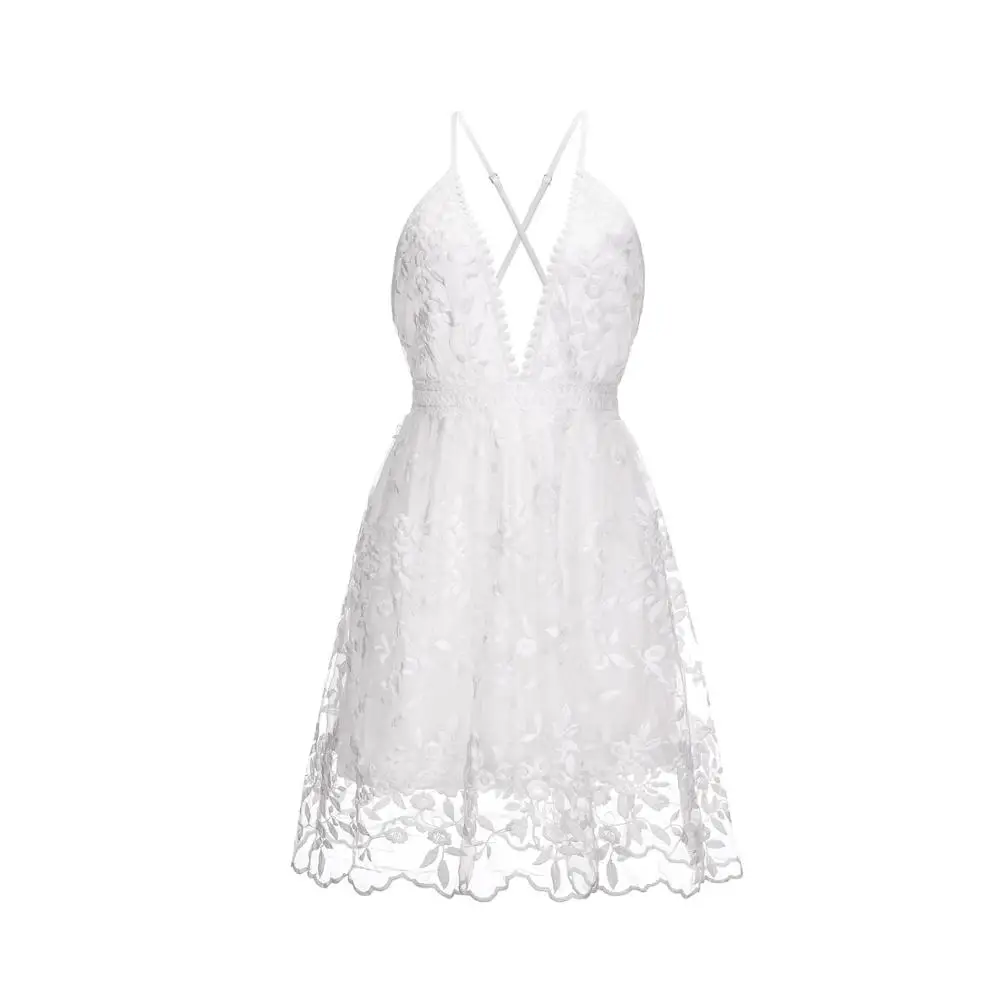 

Summer Dress For Women New 2020 V-Neck Sleeveless Backless Ladies Dress Lace Sling Dress Streetwear Women Dress