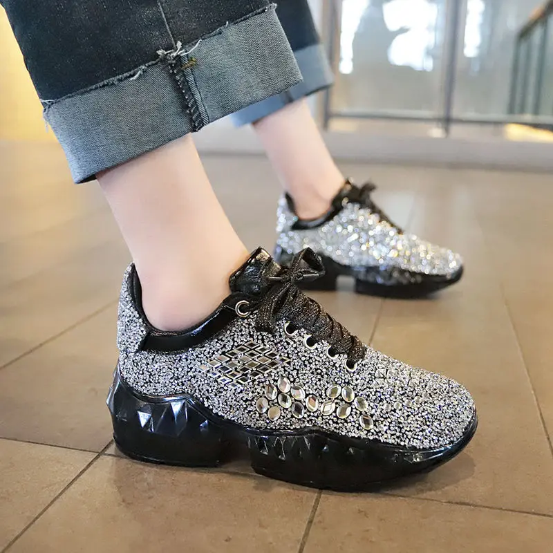 

Rhinestone Sequin Shiny Ladies Casual Shoes 2020 Summer New Ladies Old Shoes Women Rhinestone Sneakers Platform Casual Shoes