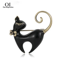 oi retro enamel black white cat shape brooches gold color alloy bownot animal brooch for girls lapel pins bag accessories