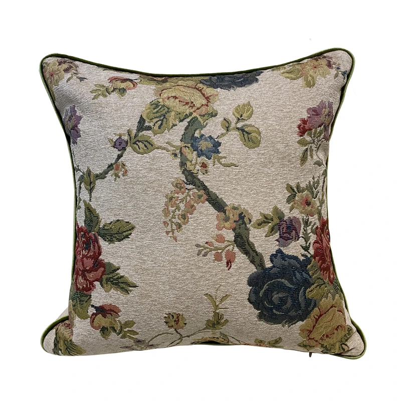 

Hinyeatex Fashion Chenille Pillow Case Beige Floral Soft Home Decorative Sofa Chair Floor Cushion Cover 18x18" 1 Pc Per Pack