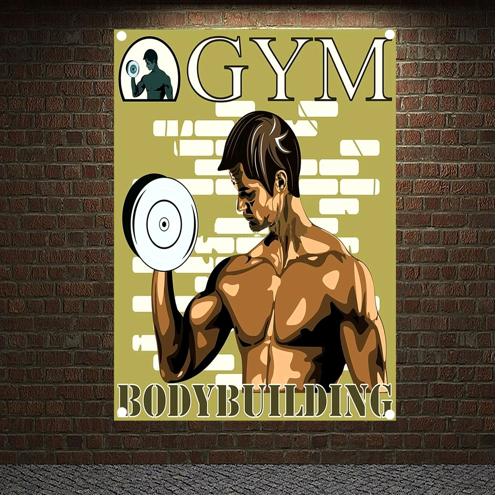 

GYM BODYBUILDING Motivational Workout Poster Canvas Painting Exercise Fitness Banner Flag Bodybuilding Sports Tapestry Gym Decor