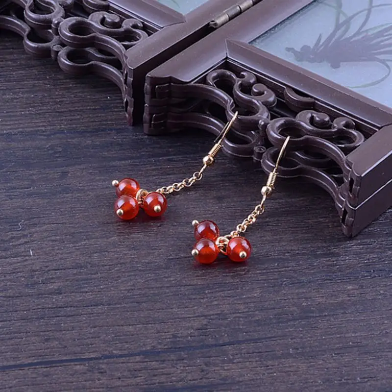 

Chinese Earrings Red Women's Earrings Vintage Water Drop Stone Earrings Small 2021 Trend Jewelry Hanfu Accessories Daily Wear