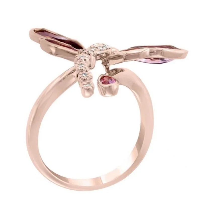 Exquisite and Creative Rose Dragonfly Inlaid Ladies Ring Fashion Insect Leisure All-match Temperament Rings |