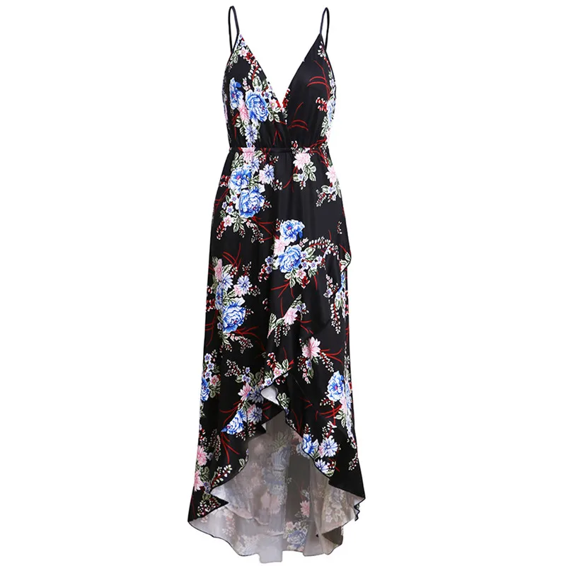 

Holiday Women Dress 2020 V-neck Sleeveless Floral Clothing Elegant Bohemian Laides Sexy Dresses Ruffle Costume White Black