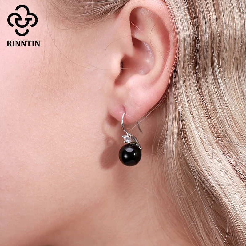Женские серебряные сережки Rinntin вечерние серьги с черным жемчугом из серебра 925