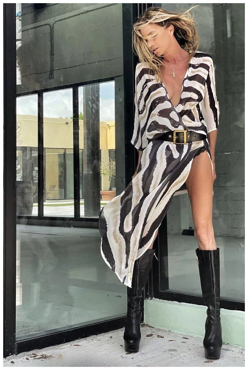 

Summer Printing Camouflage Crocodile Pattern Zebra Pattern Sunscreen Beach Loose Holiday Chiffon Cardigan Women's Long Skirt