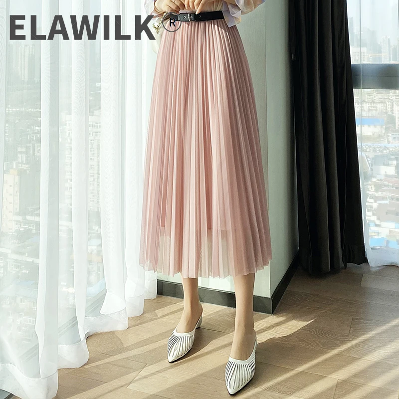 

Новинка весна-осень 2021, модная женская юбка с завышенной талией, Женская длинная сетчатая юбка черного и розового цветов средней длины