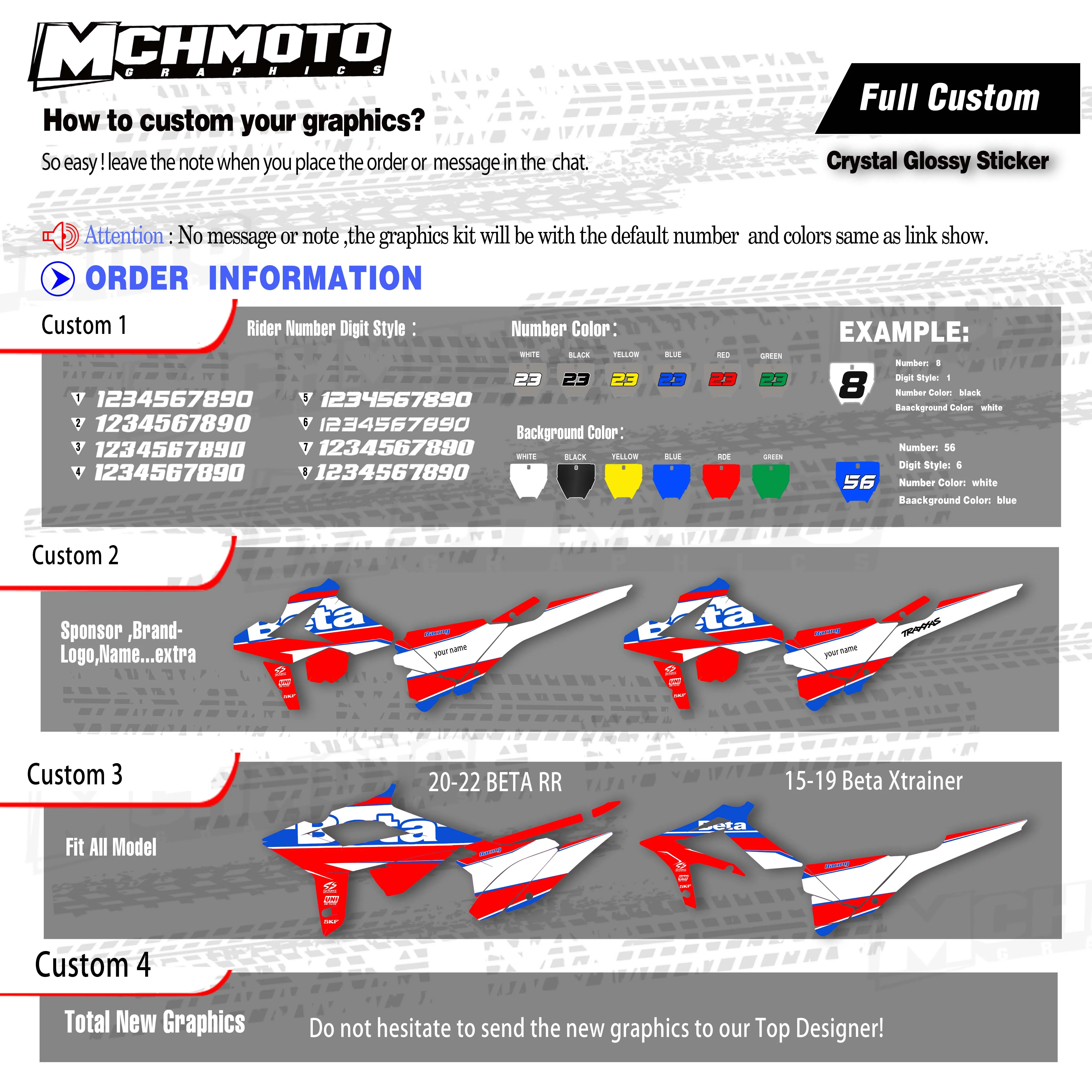 Набор графических наклеек и стикеров MCHMFG для мотоциклетной команды BETA RR 18-19 2018 2019