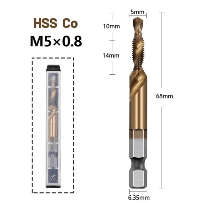 

X7YF Hex Shank Cobalt Plated Screw Thread Tap Drill Bits Set Compound M3-M10 HSS Screw Thread Metric Tap