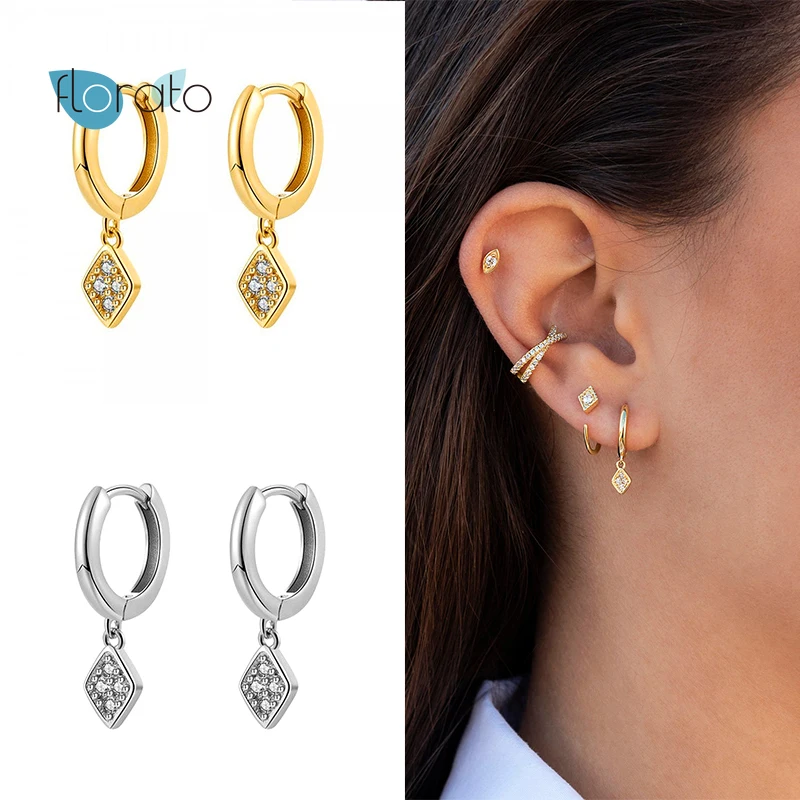 Женские серьги кольца из серебра 925 пробы с геометрическим