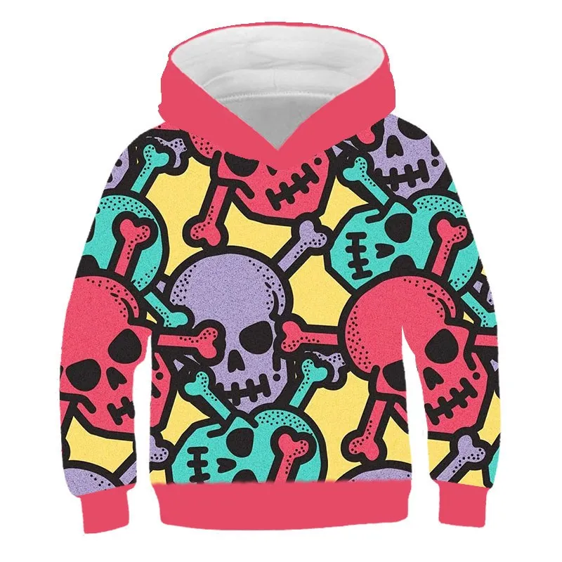 

Толстовка с капюшоном и 3D-принтом, Детская Толстовка Оверсайз с длинным рукавом и рисунком скелета, топы для мальчиков и девочек, свитшот, ос...