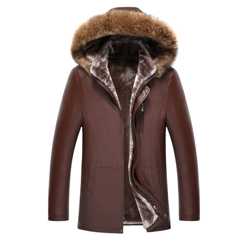 Теплая куртка Cuir Homme Hiver теплая из искусственной овчины с капюшоном и воротником