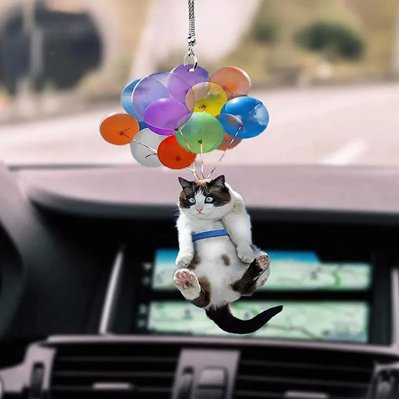 

Car Hanging Ornament Acrylic Cute Cat With Colorful Balloon Cartoon Animal Hanging Ornament Decoration Car Interior Decor