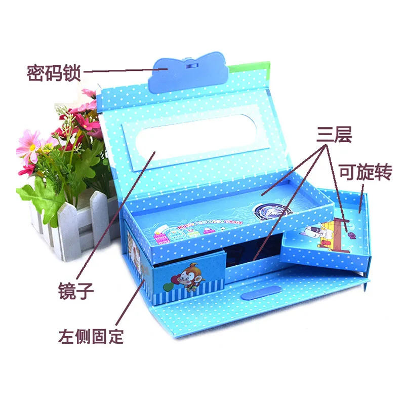 

Large-capacity portable three-layer password lock stationery box student cartoon men and women multifunctional pencil case