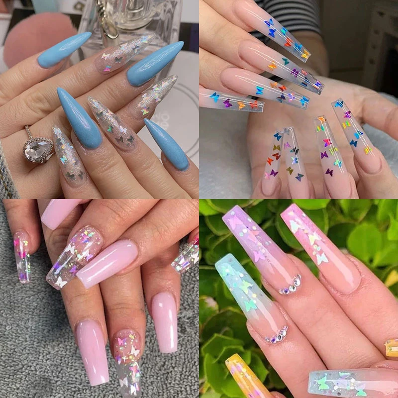

Mirror Sparkly Butterfly Nail Sequins Paillette Mixed Colors Nail Holographics Glitter 3D Flakes Slices Spangle STTX889