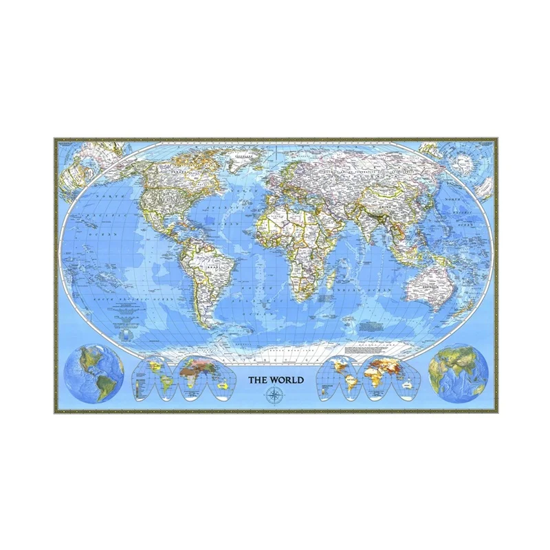 

1pc 1988 World Map 225*150cm Non Woven Map of World Poster Detailed Poster Wall Decor Wallpapers Office Supplies