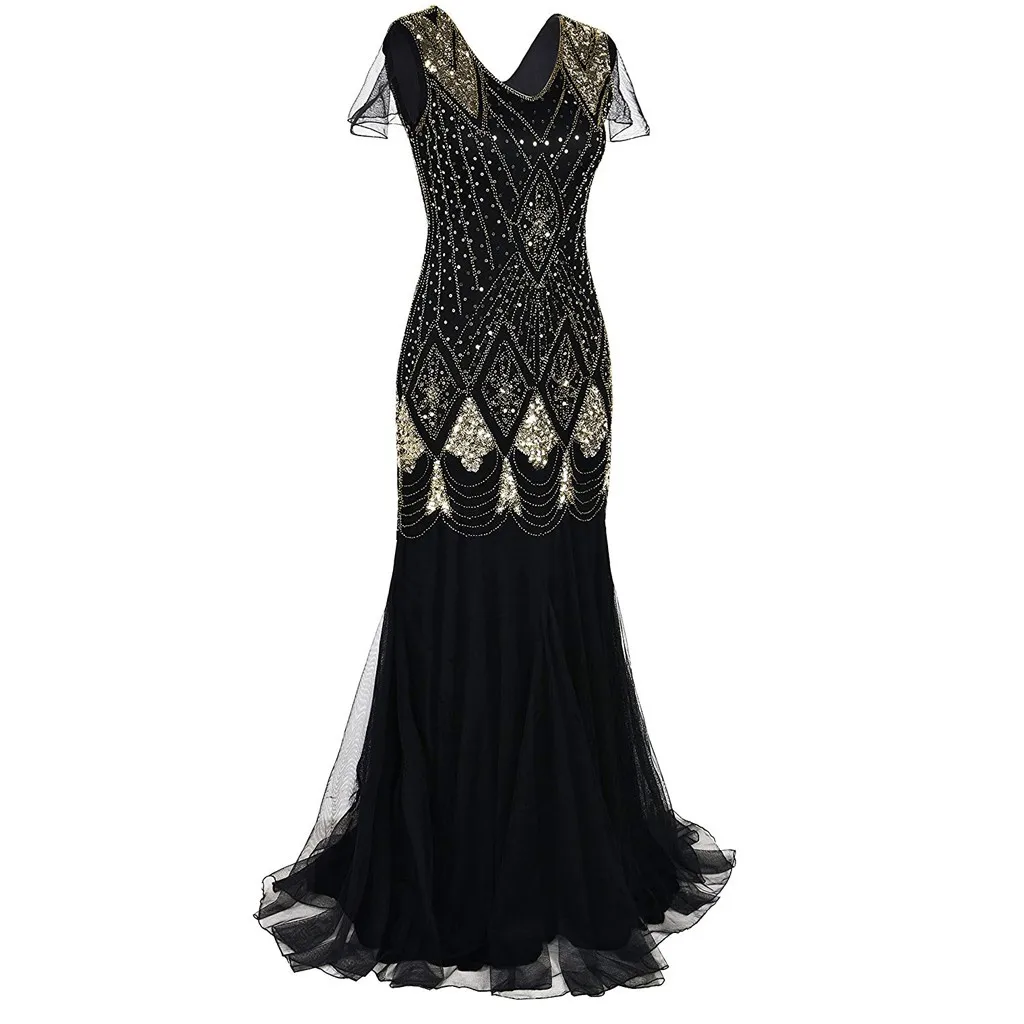 Женское кружевное платье макси винтажное вечерние ное с бахромой и блестками в