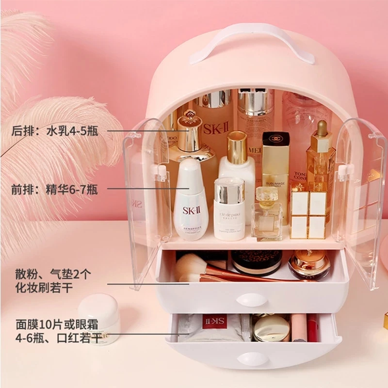

Acrylic Double-door Cosmetic Box Large Capacity Jewelry Cosmetic Organizer Portable Waterproof Makeup Case Desktop Storage Boxs