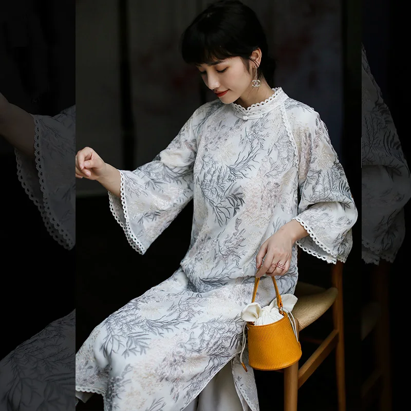 ROJAY Cheongsam длинное изящное платье молодой Ципао китайский современный стиль