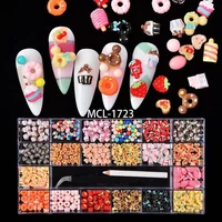 1 box cute candy shaped nail art 3d charms nail art design 400pcs food sweet donuts rhinestones for acrylic nails manicure tips