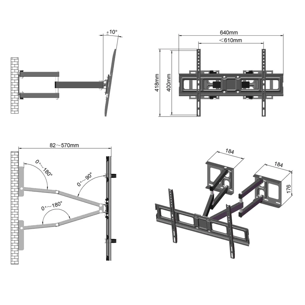 

LEADZM TMSS-104 32"-70" Corner Full Motion Articulating TV Wall Mount Bracket Max Weight 50Kg VESA 6