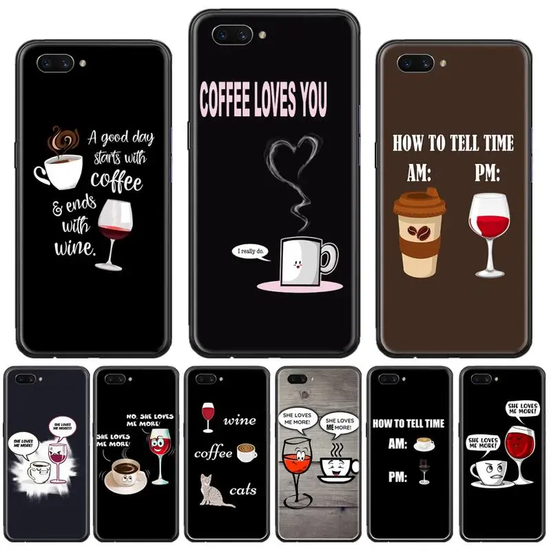 

Funny cute cup coffee wine painting Phone Case For OPPO F 1S 7 9 K1 A77 F3 RENO F11 A5 A9 2020 A73S R15 REALME PRO