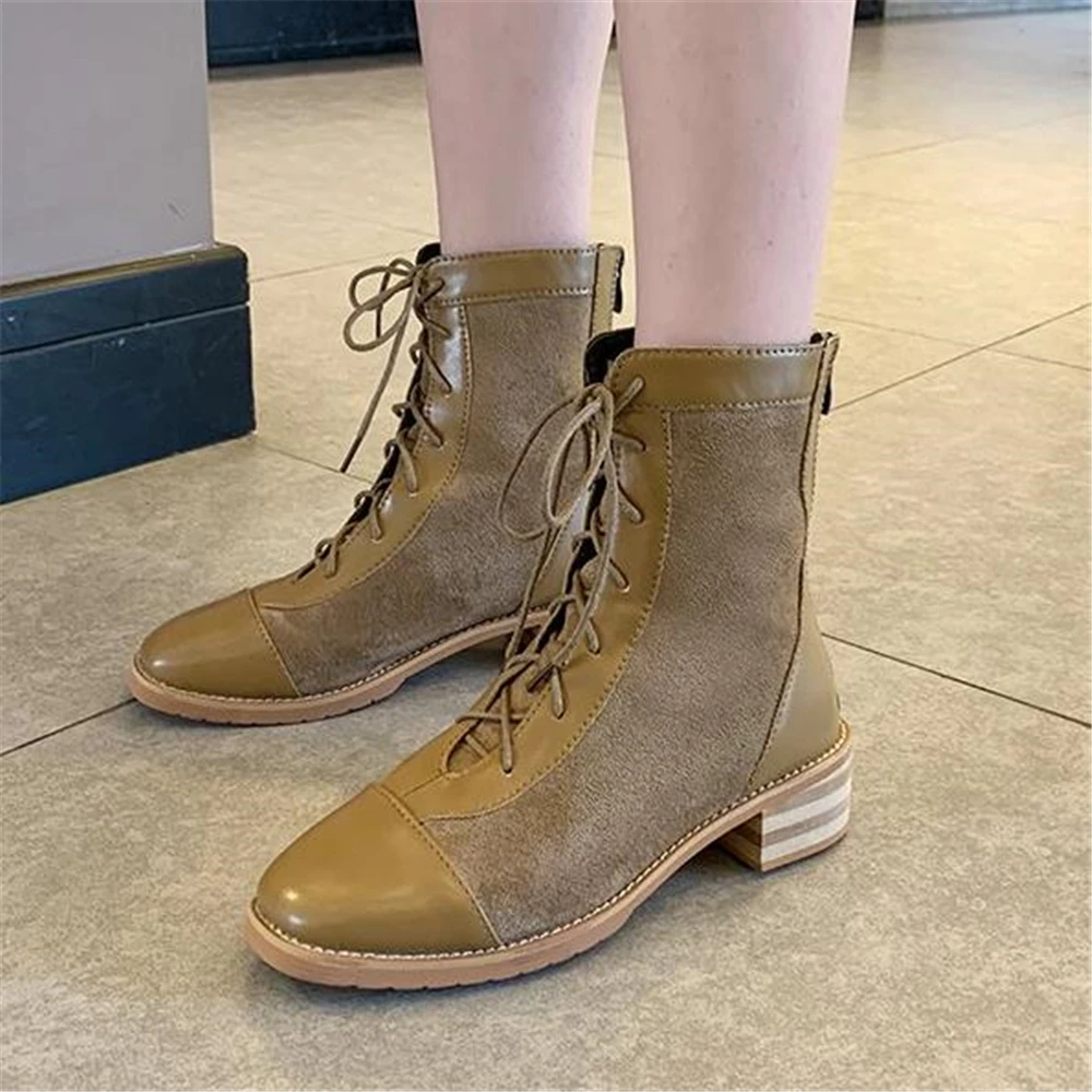 

European style women shoes square head with thin Martin boots female 2019 new British style fashion student motorcycle boots