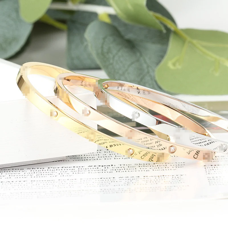 Новый браслет из титановой стали с цирконом трех цветов женский классический