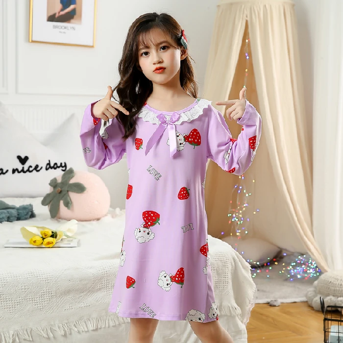 

2021 Autumn Nightdress For Teen Girls New Fashion Cartoon Long Sleeve Nightgowns Children's Sleepwear Kids Princess Night Dress