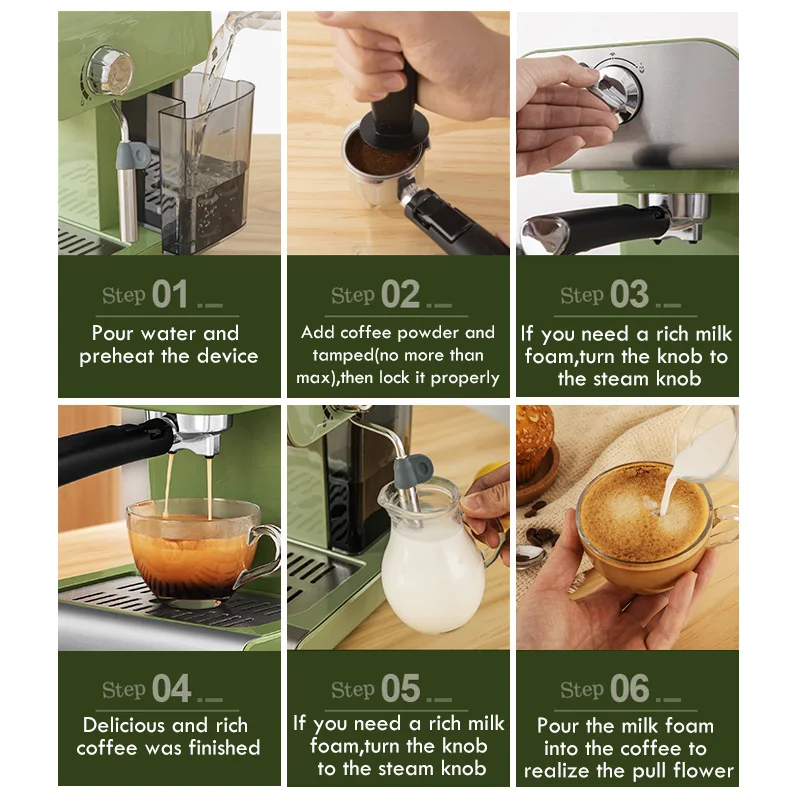 

220V Espresso Coffee Machine Built-In Milk Frother 15Bar Coffee Makers 850W Cappuccino Machine Automatic Coffee Machine