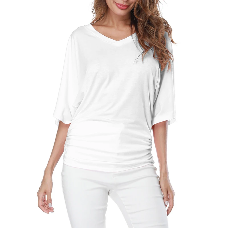 

Rplus Size Women's Loose Dolman Sleeve V neck Short Sleeve T shirt Top Christian Shirt Women Loose Plus Size Fashion Loose
