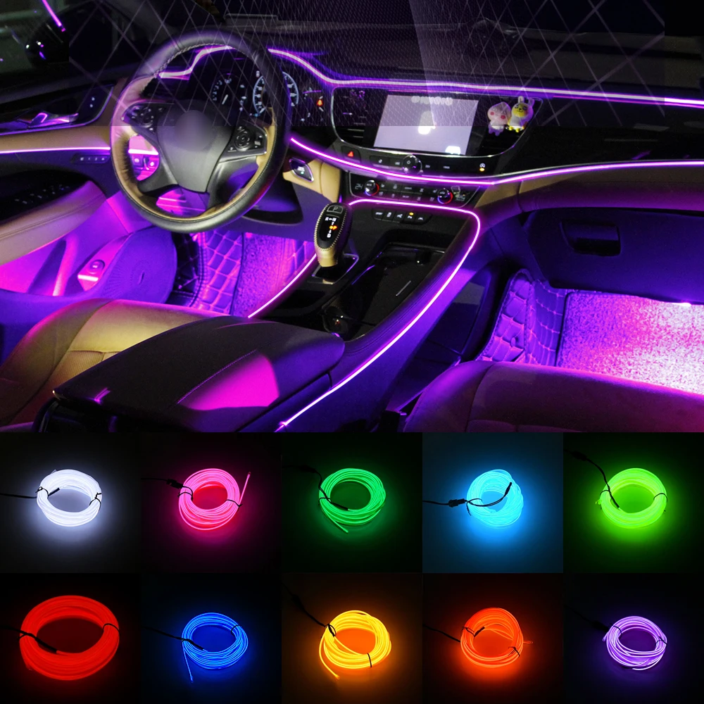 

FCCEMC 3M Neon LED Light Glow EL Wire String Strip Rope Tube Light Car Interior Atmosphere Decor Lamp Line Decorated prop