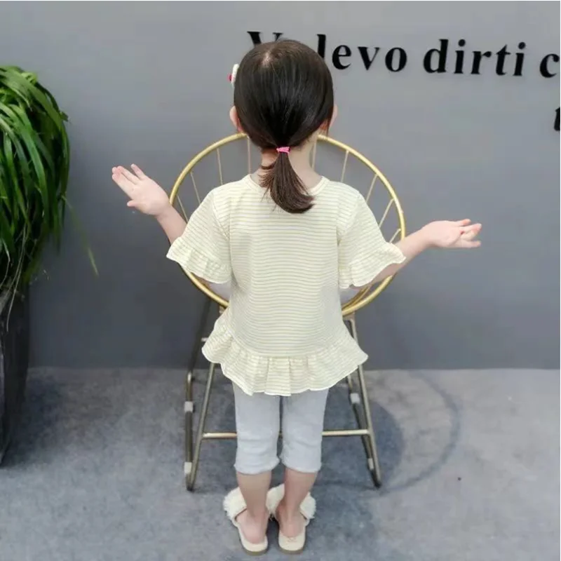

Summer New Girl's Round Neck Short-Sleeved T-Shirt Suit Five-Point Pants Two-Piece Children's Wear