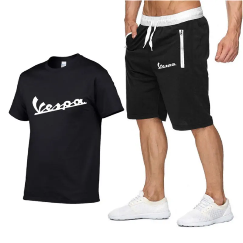 

Summer Brand Men T-shirt Fashion Cotton Short Sleeve Fitness Sporting Suit T-shirt +shorts Mens 2 Pieces Sets Casual Clothing