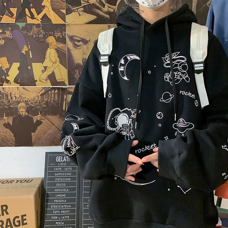 

Slouchy style graffiti hooded sweater for women in autumn and winter