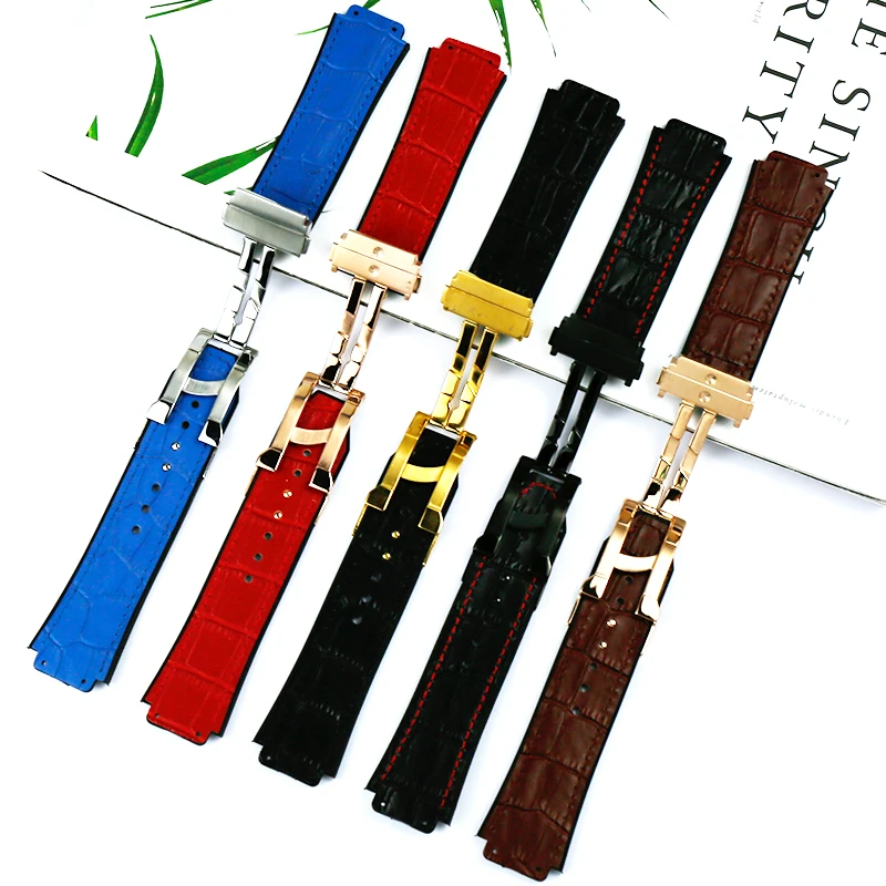 Watch accessories for Hublot leather strap 19mm x 25mm men's and women's rubber sports waterproof strap hublot folding buckle