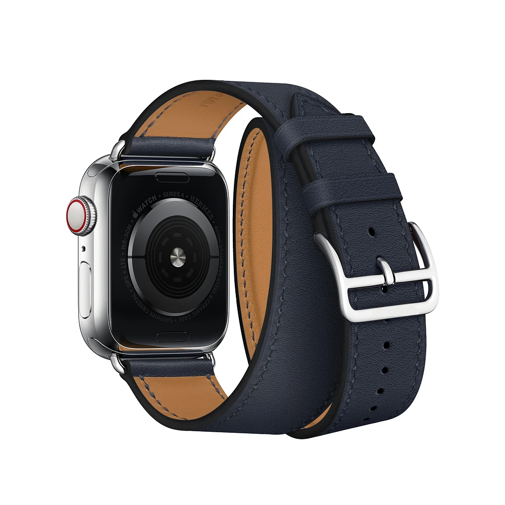 Для Apple Watch Series 5 4 3 2 1 44/40/42/38 мм подолом логотип на застежка из кожи Swift двойной один за туром ремешок для наручных часов iWatch