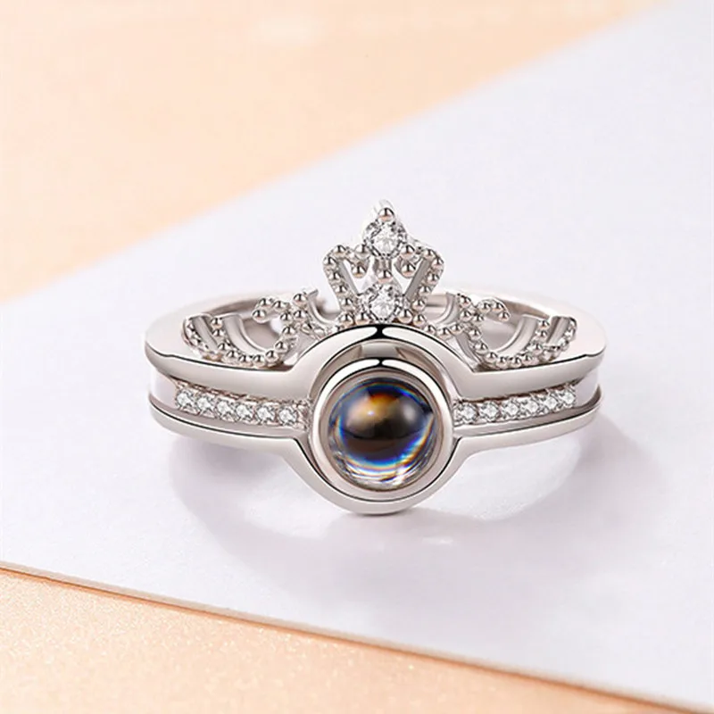 Кольцо с проекцией я люблю тебя розовое золото и серебро 100 языков воспоминания о