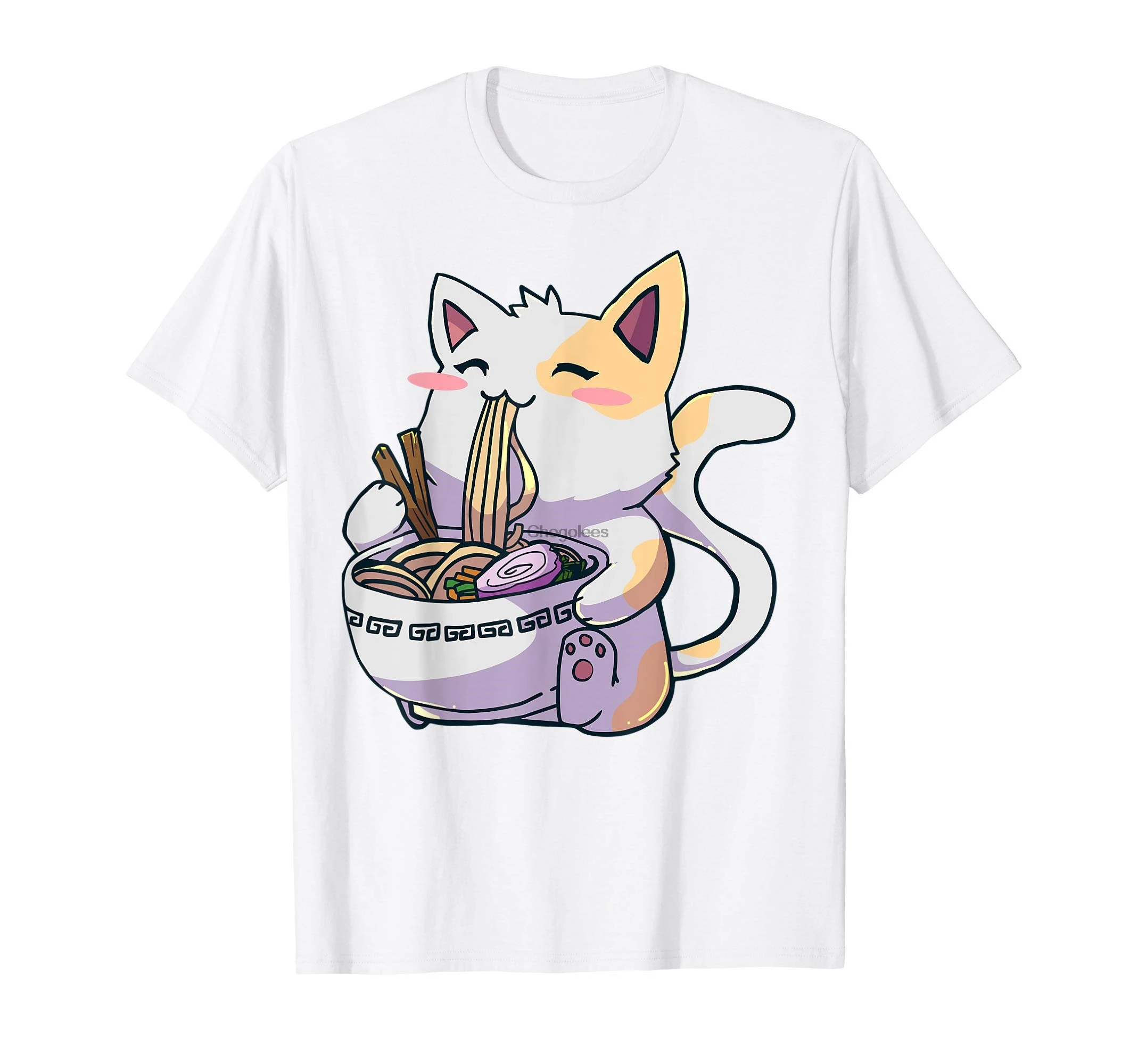 Футболка с принтом кошки рамен аниме Kawaii Neko | Мужская одежда