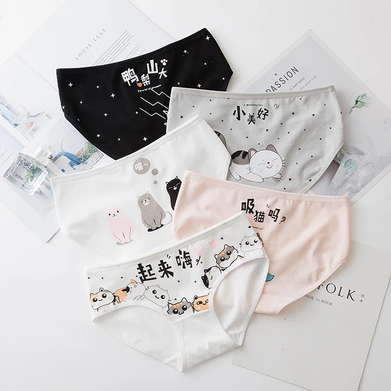 

6Pcs/lot Women Panties Female Cartoon Underwear Cat Panties Girls Breathable Women Cute Lingerie Intimates Panty