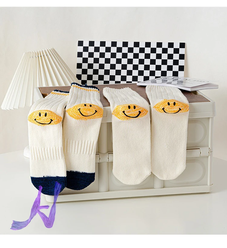 KAPITAL Middle Tube Socks Mens Smiley Face Casual Cotton KAPITAL Knitted Socks Woman Socks