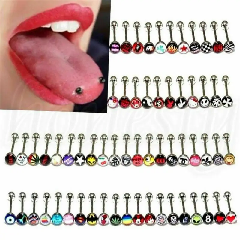 

Mixed Steel Tongue Bar Ring Barbell Body Piercing Funny Jewelry Ball Pin random style