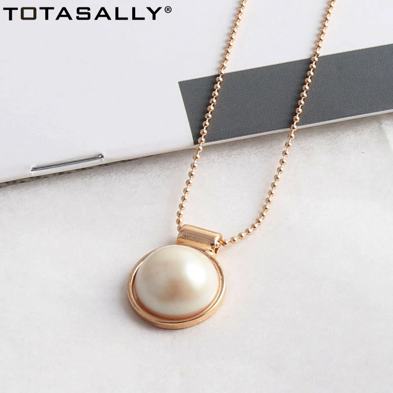 

TOTASALLY New Women Pendant Necklace Collar Necklace Gifts Dropship Mini Nature Stone Simulated Pearl Round Geo Pendant Party